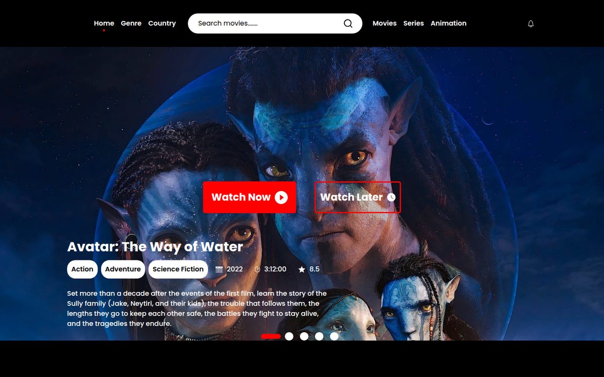 Movie website hero featuring Avatar: The Way of Water